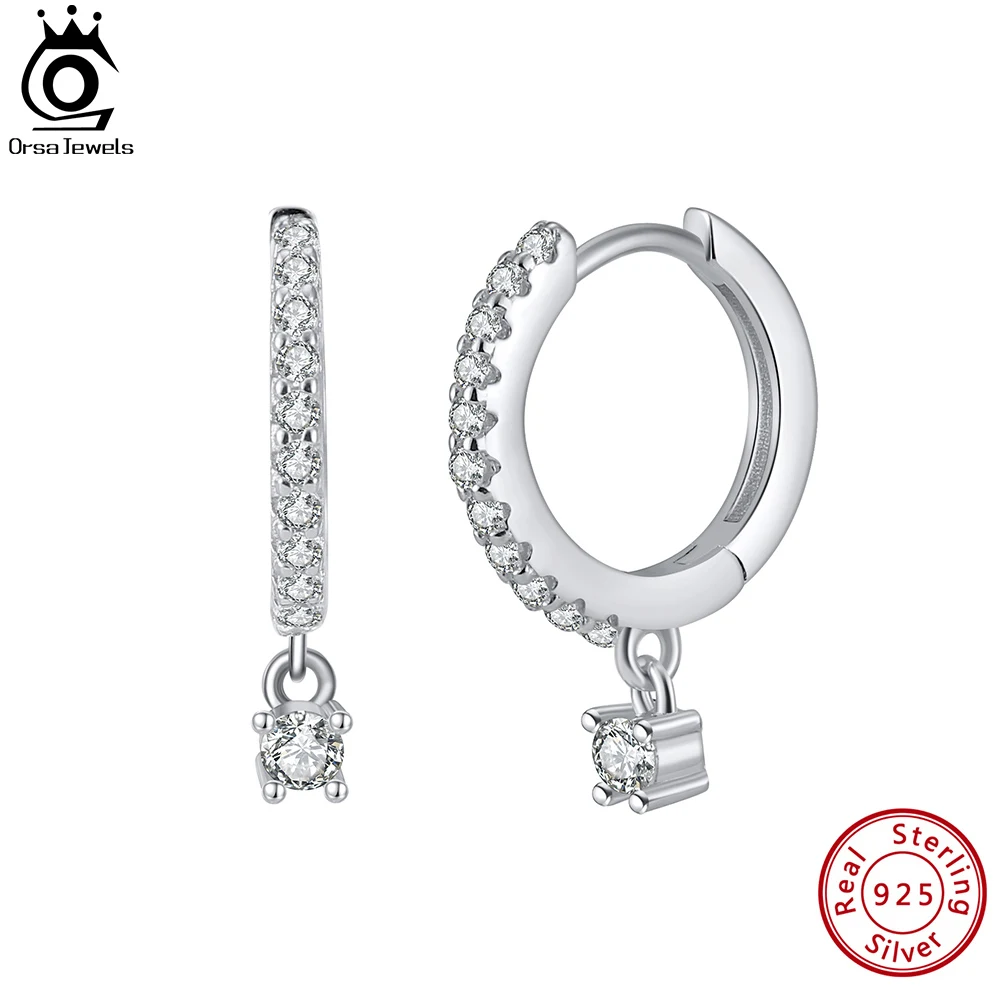 ORSA JEWEL Elegant 5A Clear Cubic Zirconia Hoop Earrings with 925 Sterling Silver For Women Fashion Hoop Earring Jewelry APE76