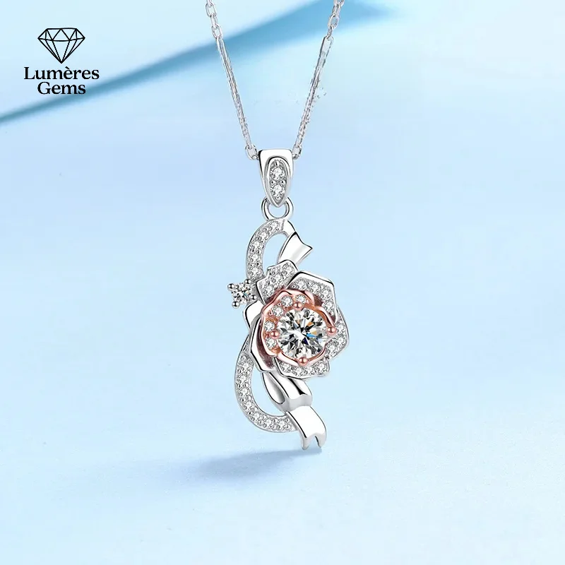 

Платиновое ожерелье PT950 с цветком розы для девочек, подвеска из муассанита 0,5 карата, женские ювелирные изделия цвета D со сверкающими бриллиантами