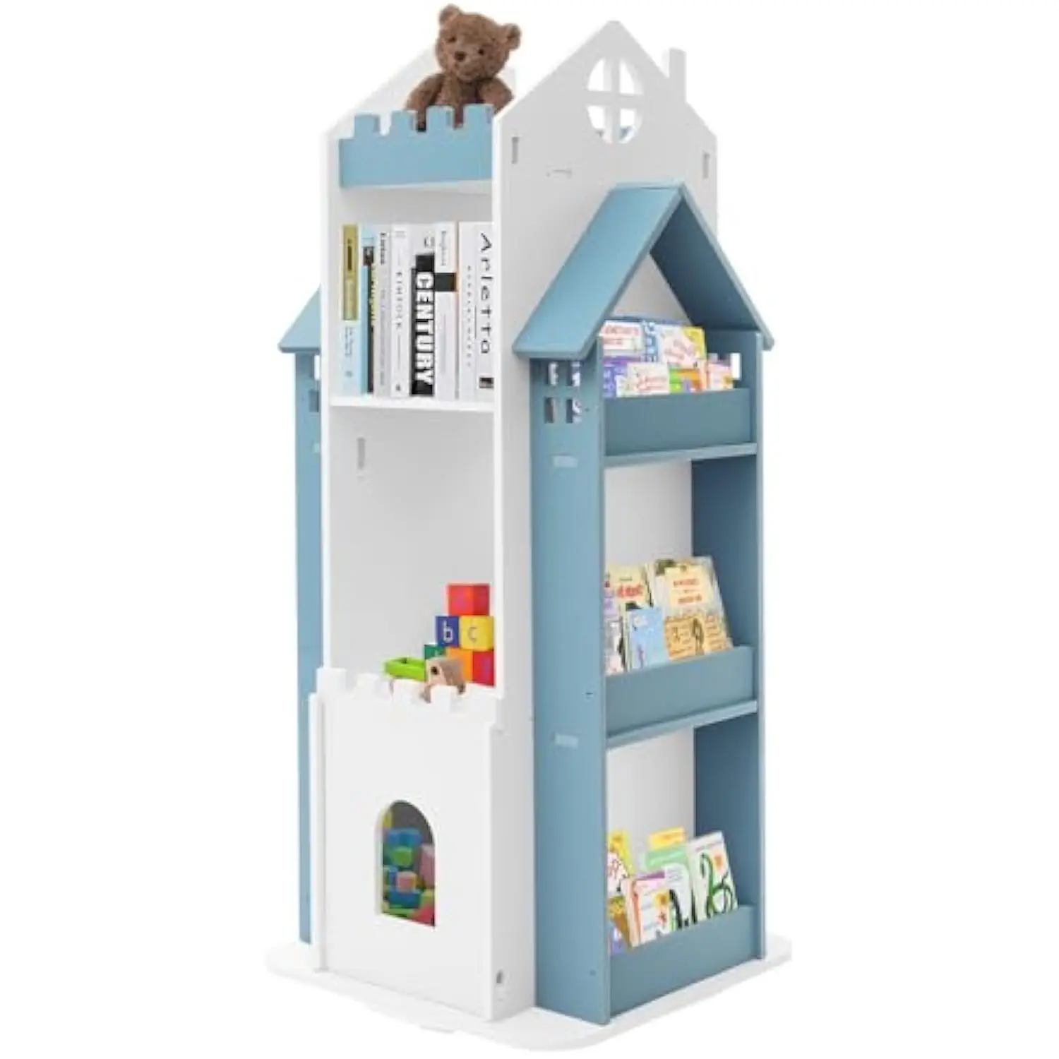 

Rotating Bookshelf, Kids 360 ° Rotating Children's Bookcase 3 Tier Swivel Bookshelf Stackable Book Dhelf Organizer, Small Corner