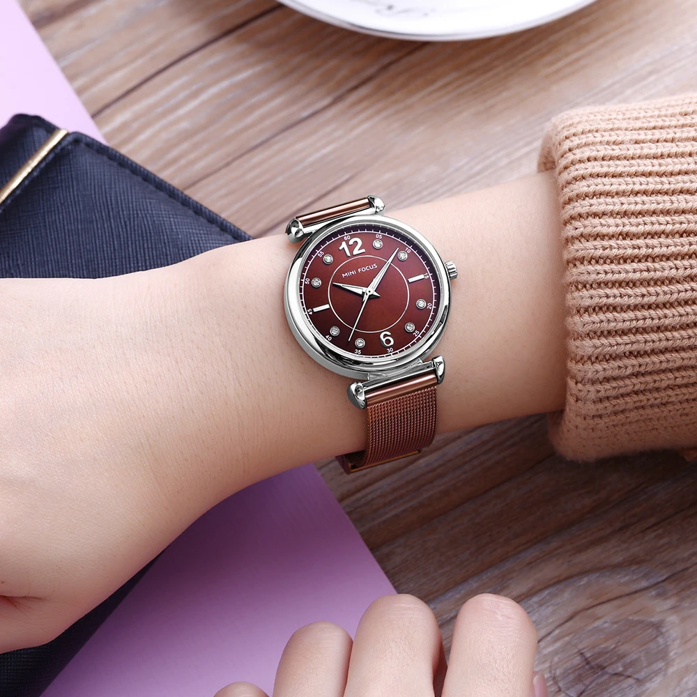 MINI FOCUS 0177 Elegante Damen Quarzuhr Mode Leuchtende Wasserdichte Metallband Casual Uhren für Frau uhren de mujer