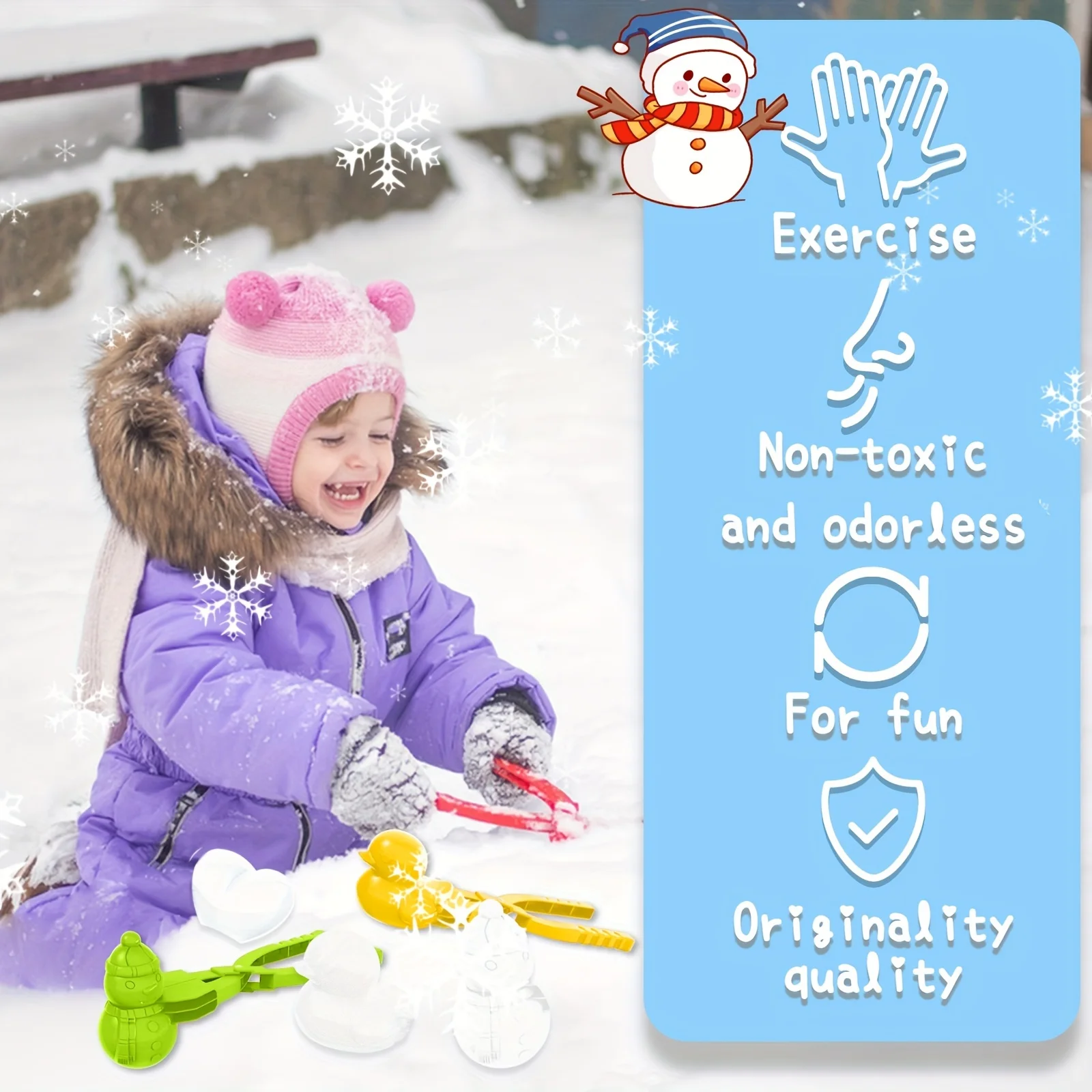 4-Pack Assorted Snowball Claws Plastic Duck Snowman Heart Christmas Tree Reindeer Snowflake Bear Shaped Outdoor Snowball