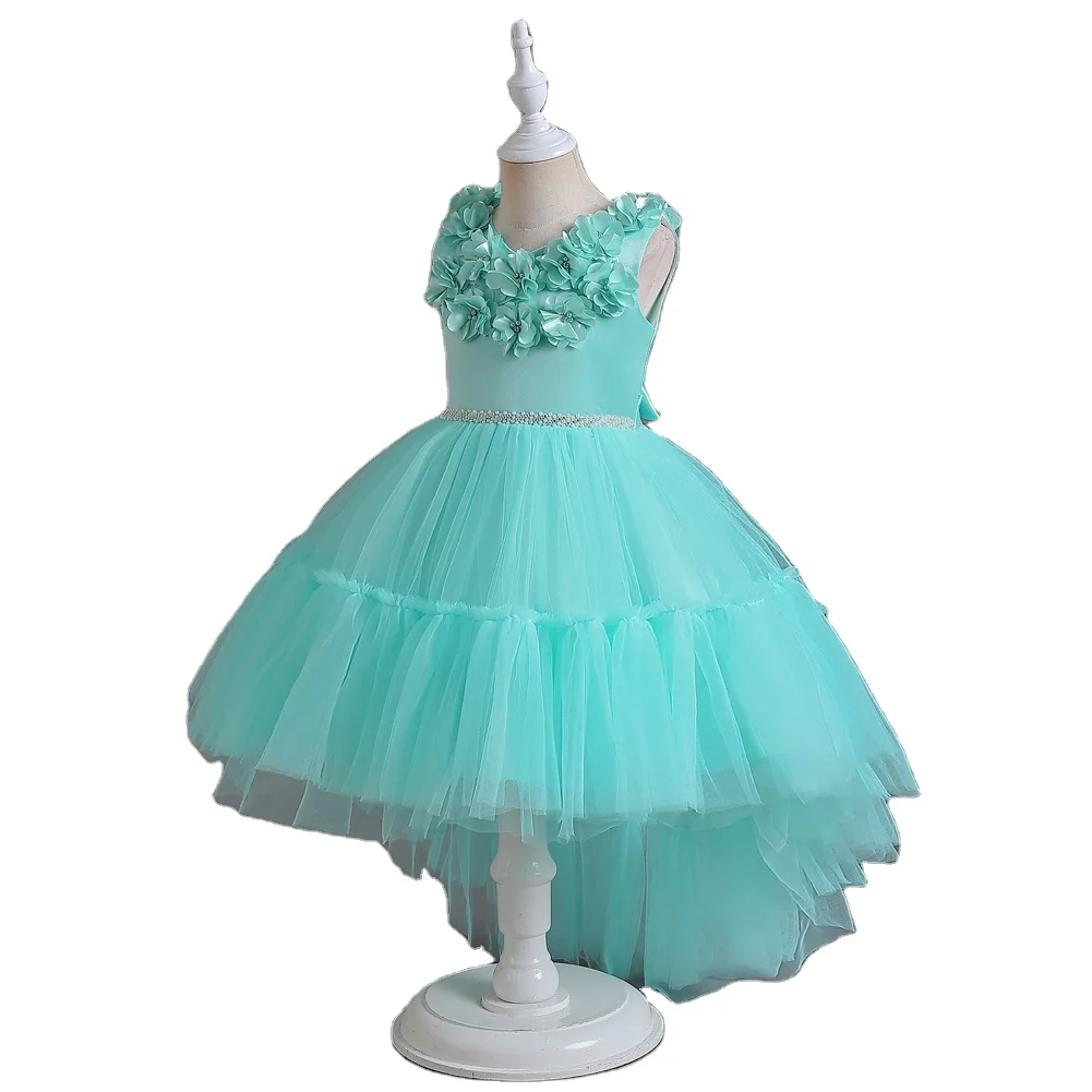 Green flower girl princess dress suitable for 3 TO 12 YEar bridesmaids wedding dress with a trailing tail