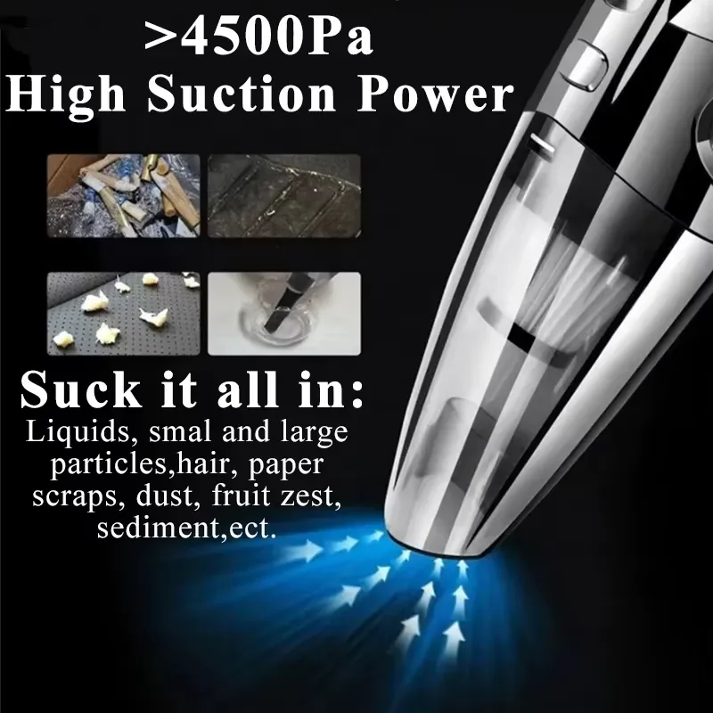 Wet and Dry Dual-use Car Vacuum Cleaner Powerful Large Suction Handheld Dust Collector Long Lasting Battery Cleaner