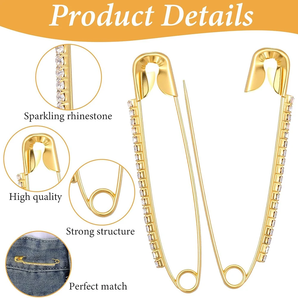 12 épingles de sûreté en strass, grandes broches fantaisie pour femmes, épingles décoratives pour pulls, châles, vêtements et chapeaux