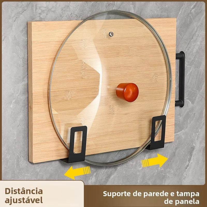 Suporte de Parede para Tampas de Panela Sem Furos, Gancho de Aço Inoxidável para Armazenamento de Tampas de Panela e Tábuas d...