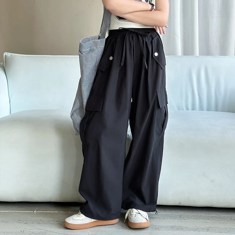 Pantalones de verano para niñas, peto de estilo coreano, pantalones grandes para niños, pantalones finos con estilo, pantalones casuales simples, 2024