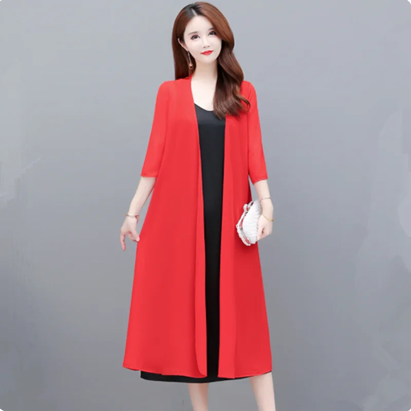 UHYTGF Jacket Womens Ice Silk Summer Sun Protection Tops Female Cardigan Thin Chiffon Jacket Women Shawl Long 6XL Size Coat 2069