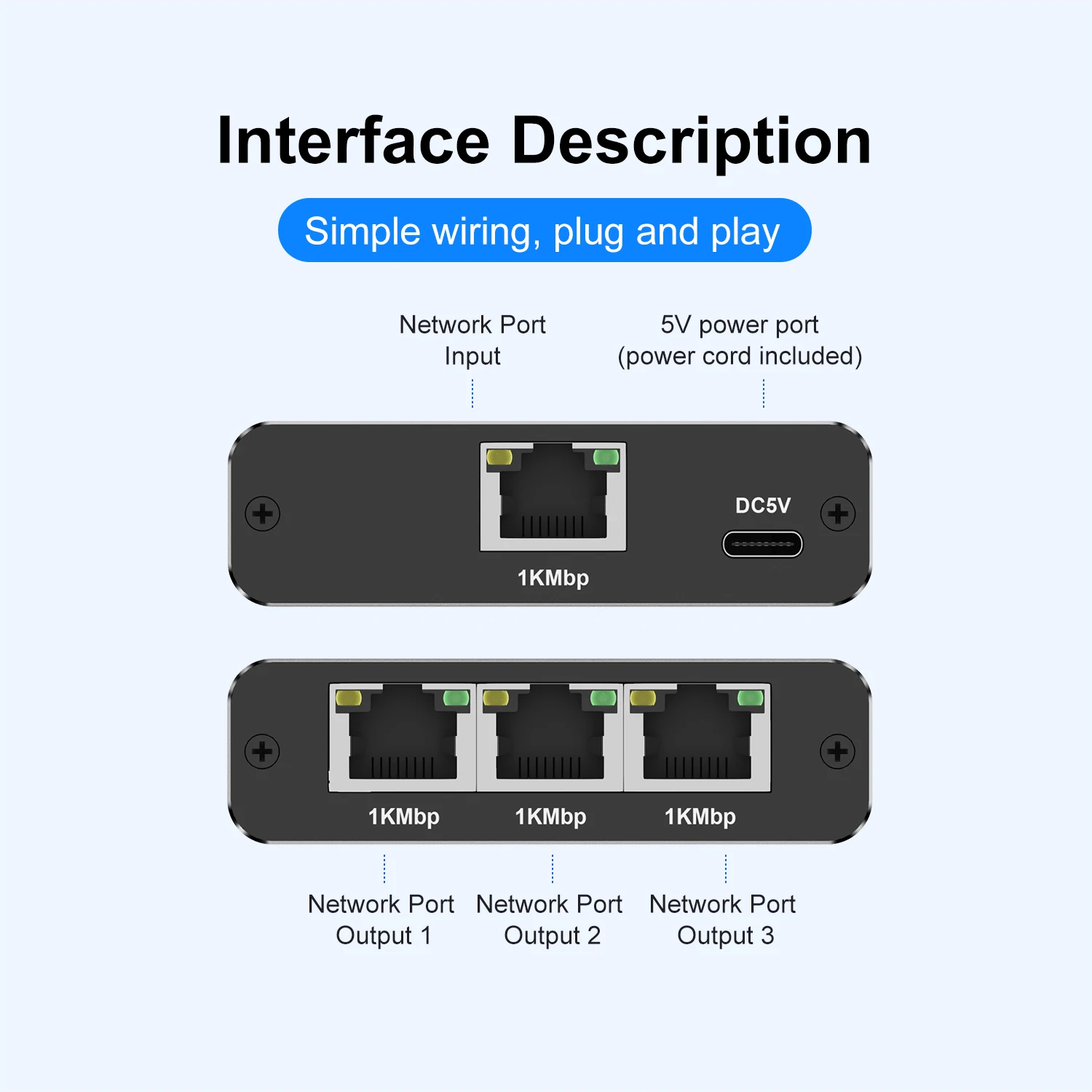 LAN-Splitter 1 bis 2/3/4 1000 Mbit/s Rj45-Ethernet-Splitter LAN-Extender bis 328 Fuß Gigabit-Netzwerk-Switch-Anschluss für TV-PC-Router