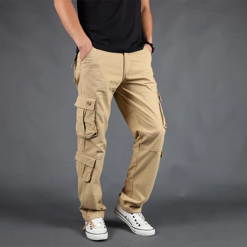 Spring and Autumn New Outdoor Sport Straight-Pocket Pure Cotton Work Pants Men's Loose Fit Plus Size High-Quality Long Pants