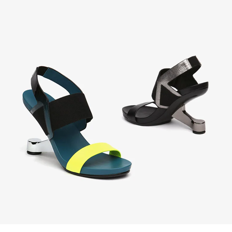 Pheontin Gladiator Sandals Women Metal High Heel Sandals Mixed Color Open Toe Summer Women Sandals drop shipping FT1948