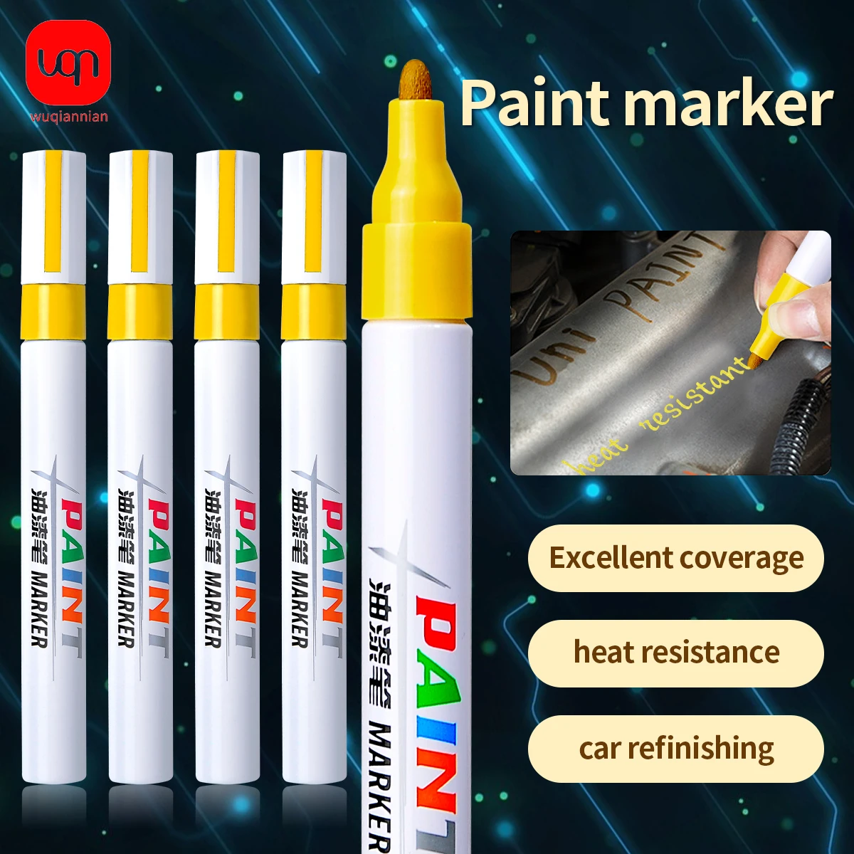 WQN- Permanent Car Tire Yellow Paint Pen Non-fading Graffiti Color Car Tire Paint Marks Cars 1/3/6PCS