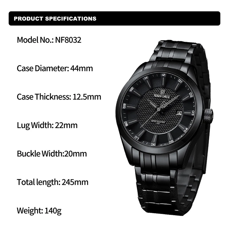 Top Brand NAVIFORCE Men Watch Fashion Water Resistant Wristwatch Classic Quartz Date Display Casual Stainless Steel Band Watches