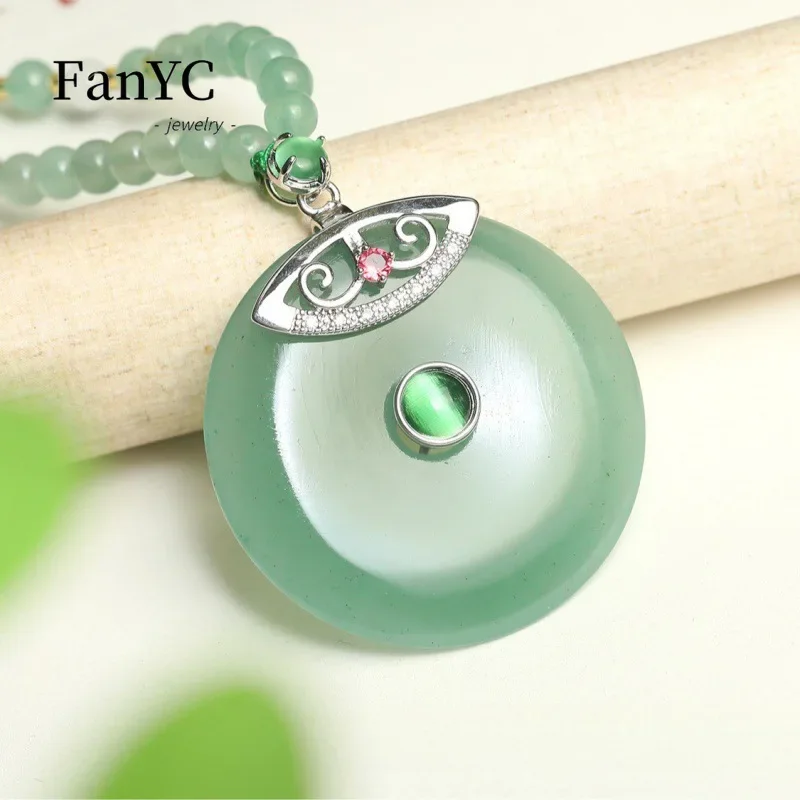 Natural Dongling Jade Pendant New Luxury Inlaid with Cat's Eye Peace Buckle Necklace Sweater Chain Ladies Holiday Gift