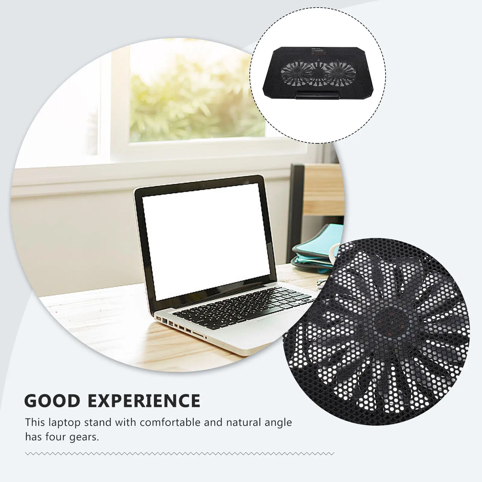 1Pcs Laptop Radiator Cooler Stand Black for 14-15.6in Notebook Silent USB Cooling Fan Adjustable Angle Metal Mesh