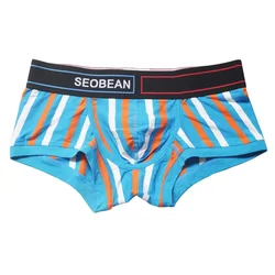 Men's Fashionable Stripes Trunks Youth Cotton Breathable Comfy Sports Panties Sweat Absorption Bulge Pouch Hip Lift Boxer Shorts