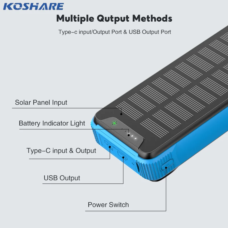 

KOSHARE Universal Emergency Power Banks 20000mAh Wireless Phone Charger Portable Mobile Phone Power Bank with Solar Recharge