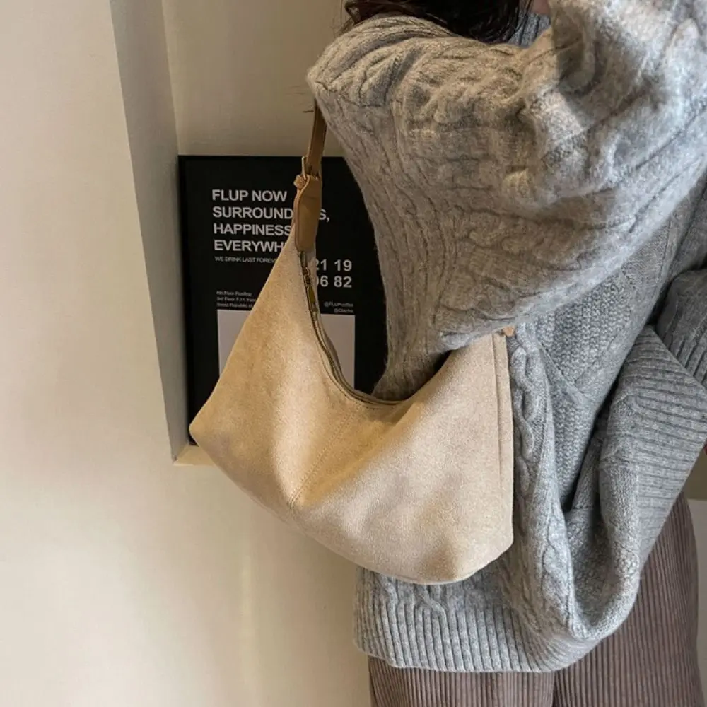 

Cute Handbag Suede Shoulder Bag Large Capacity Fashion Hobo Bag Korean Style Solid Color Ladies Crossbody Bag Holiday