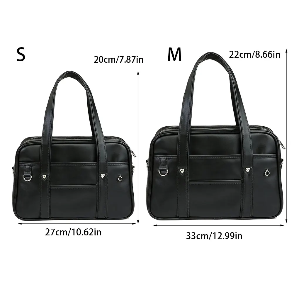 حقيبة يد جلدية PU خفيفة الوزن مقاومة للماء للفتيات والطلاب حقيبة دفل من جلد البولي يوريثان باللون الأسود مقاس صغير #6