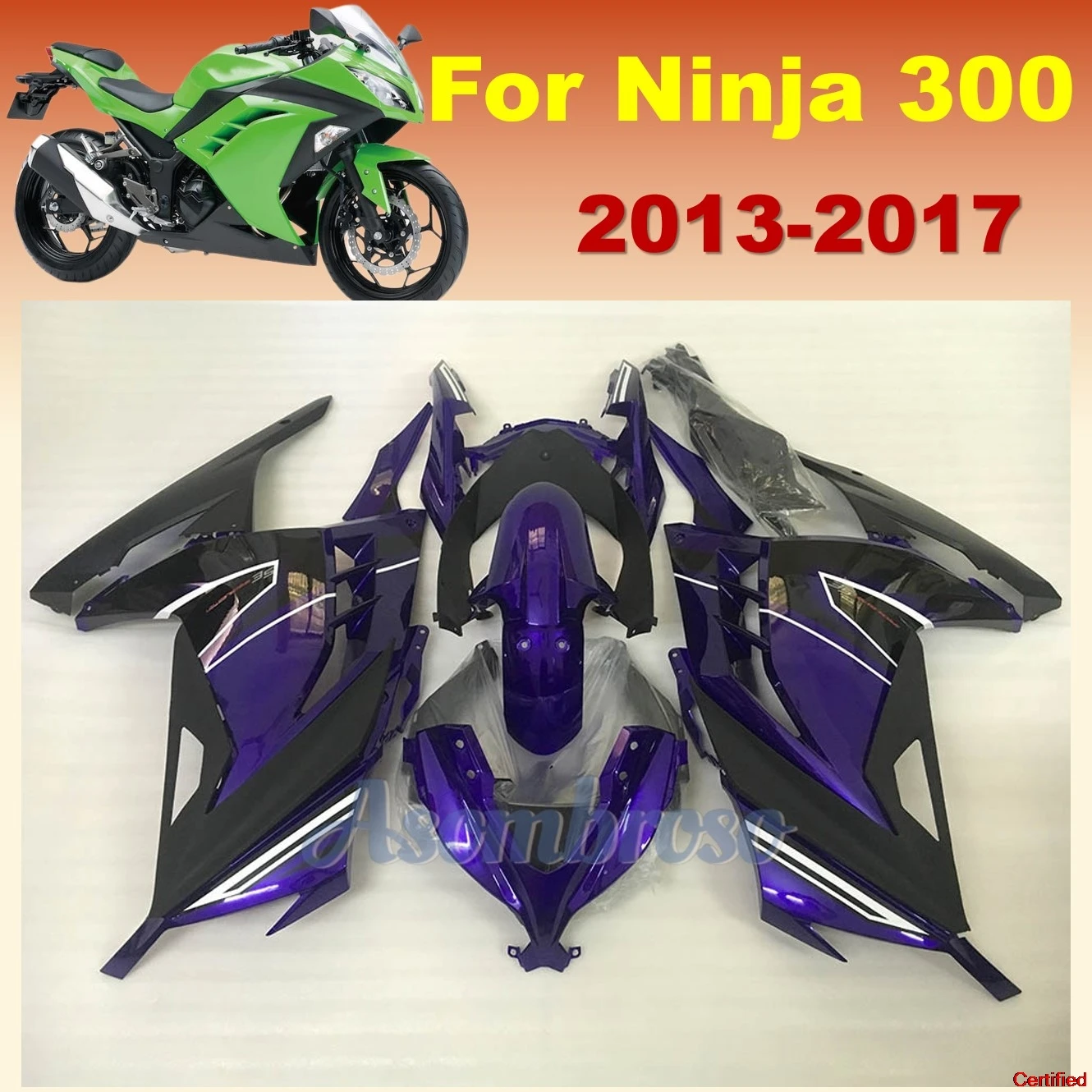Sportbike Fairing kit for Ninja300 2013 2014 2015 2016 2017 EX300R 13-17 Purple Black Body Rebuild Housing