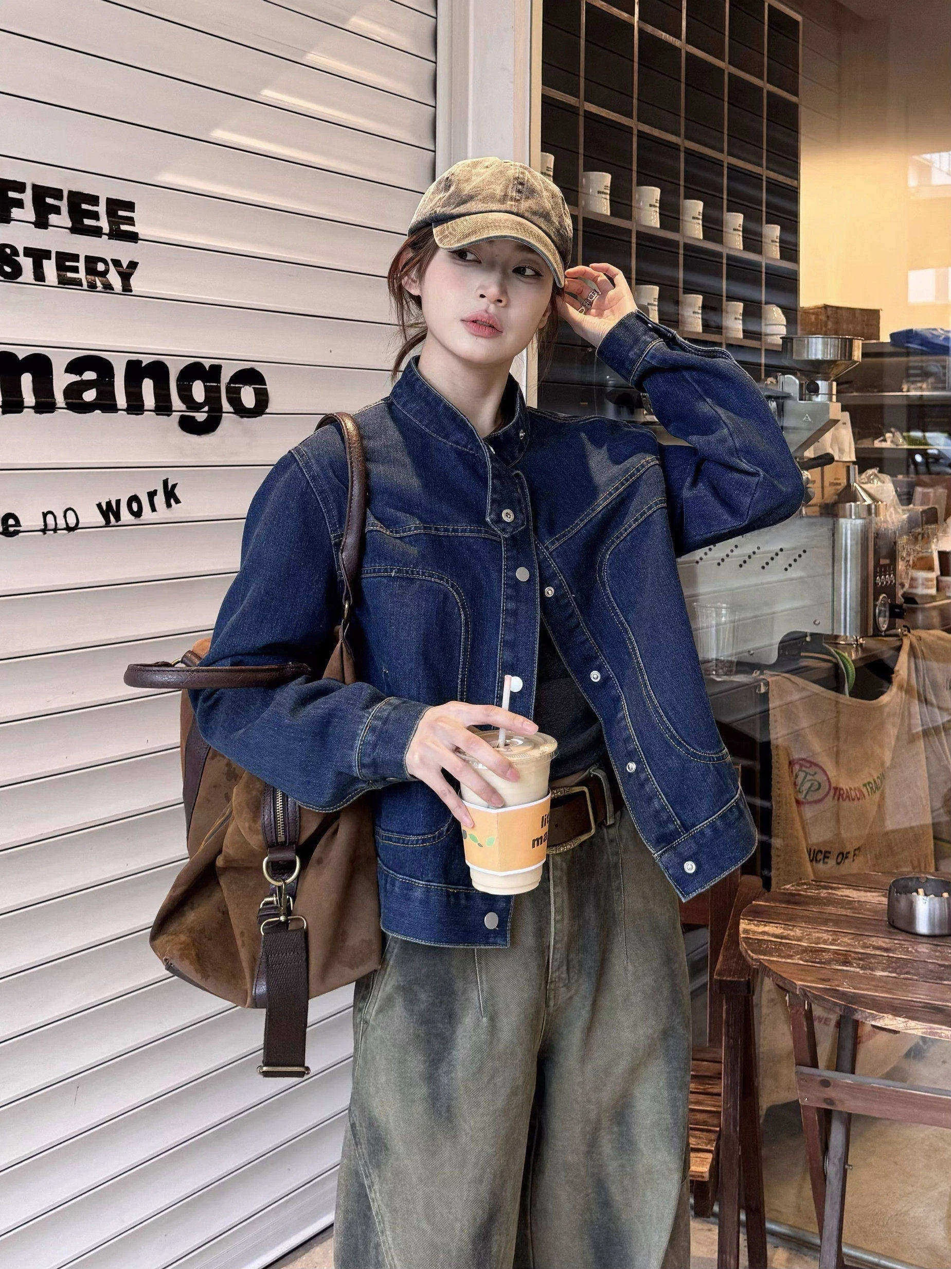 

XFX American Retro Loose Open Cardigan Denim Jacket Women's Casual Long Sleeve Top Trendy High Street Spring Autumn Wear