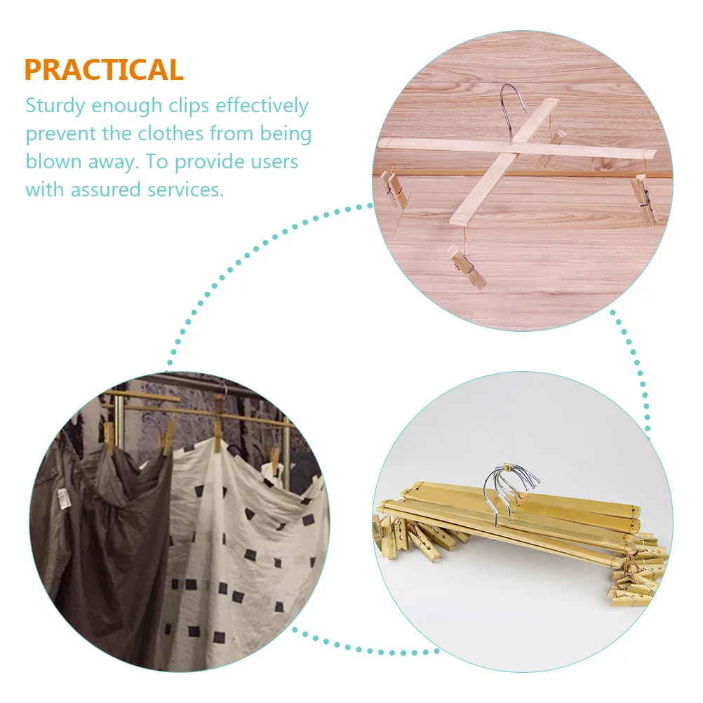 

2pcs Bamboo Pants Hanger Rustproof Sock Dryer Laundry Rack Clips for Balcony Air Drying Clothes Travel Use