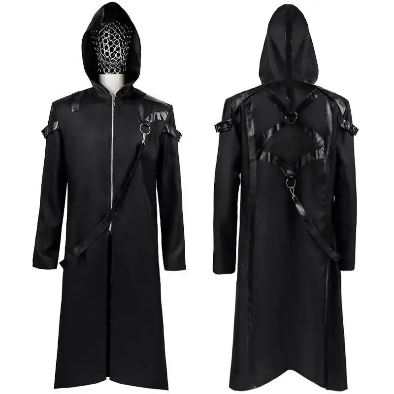 

Medieval Gothic Dark Men's Long Coat with Hood Performance Costume Halloween Style Men's Fashion Traditional Chinese Stage Cl...