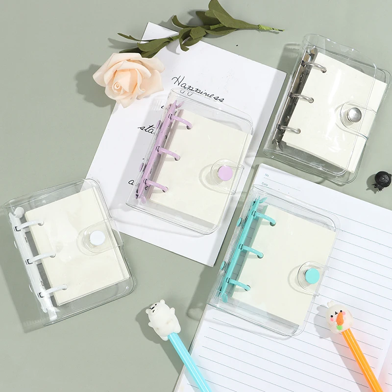 Transparent 3 Ring Mini Loose-leaf Notebook Student Portable Hand Book Ring Binder Kawaii School Supplies Stationery