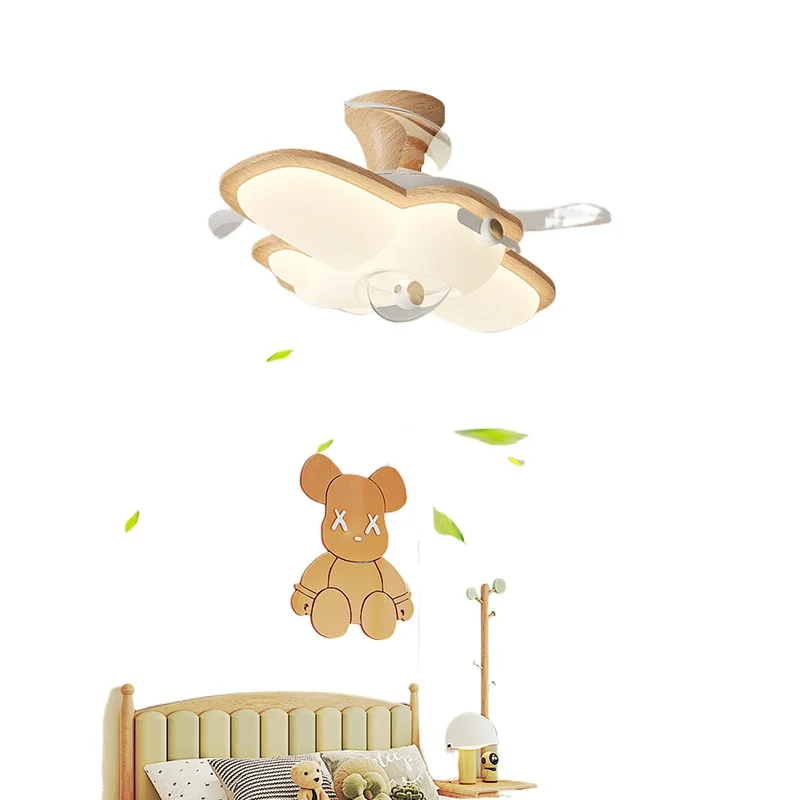 

Art children's room invisible fan light aircraft boy full spectrum eye protection medium antique solid wood bedroom light
