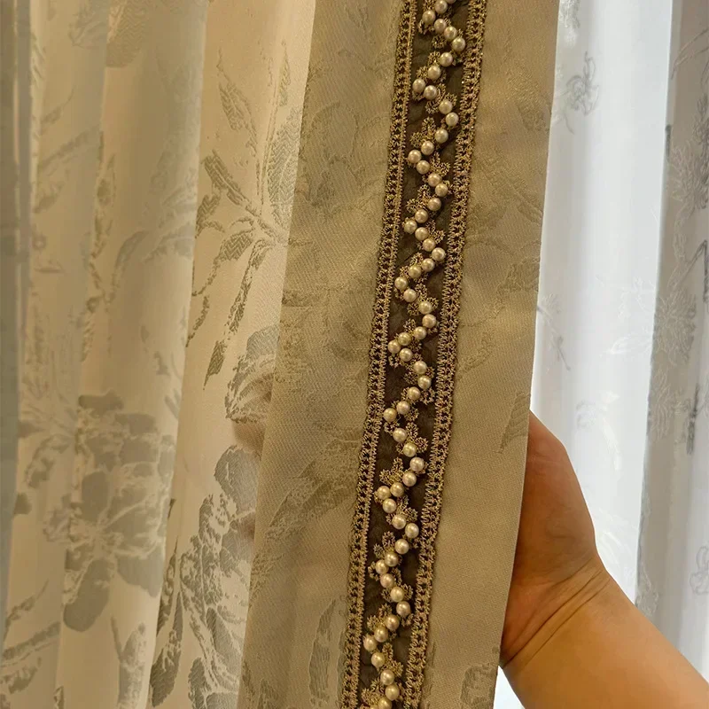 

European Embroidered Luxury Peony Relief Jacquard Tulle Window Sheer Curtains For Living Room Bedroom Dining Custom Size Elegant