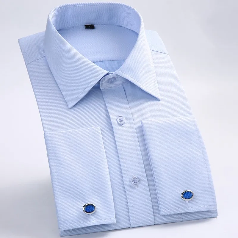 Camisa de vestir con puños franceses para hombre, camisa de manga larga con botones formales de negocios, gemelos de ajuste Regular, novedad de 2023