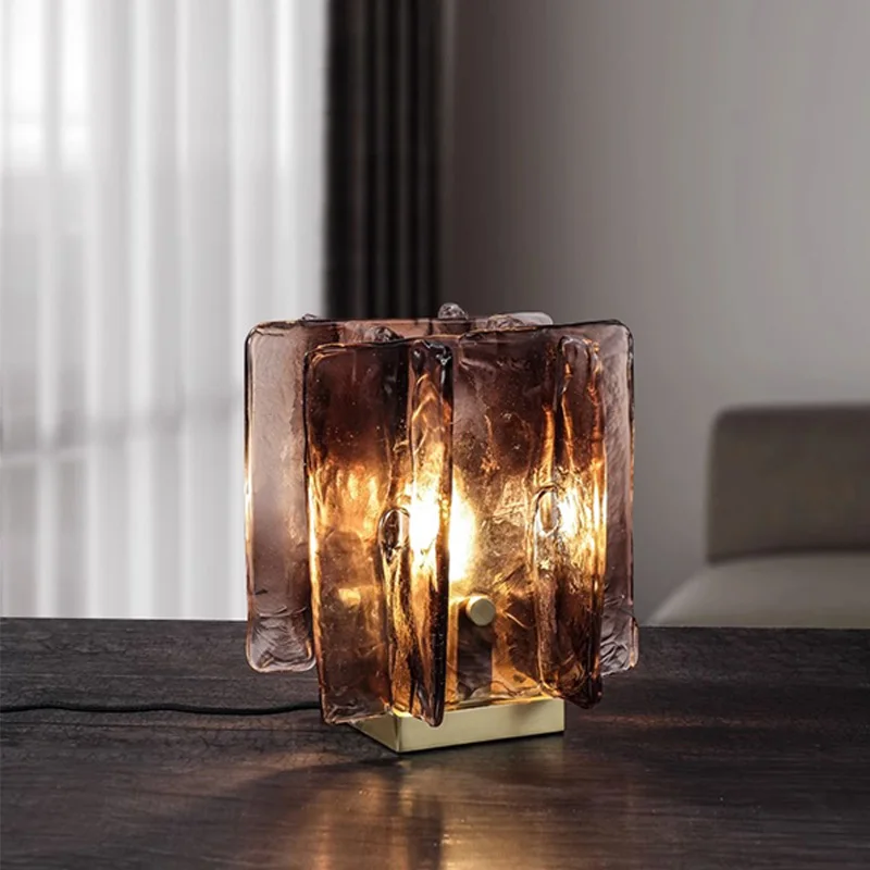 BOSSEN Scandinavian All Copper Designer LED Square Glass Table Lamp for Living Room, Bar, Bedroom and Other Home Decoration