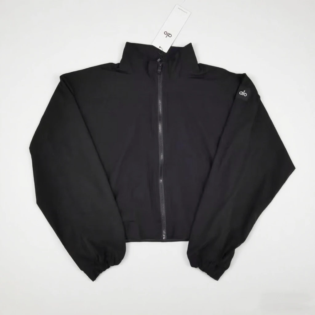 

Al0 25ss New Logo Print Stand Collar Zipper ort Spor Casual Jaet Women's Faion Commute Sle Loose Fit Long Sve