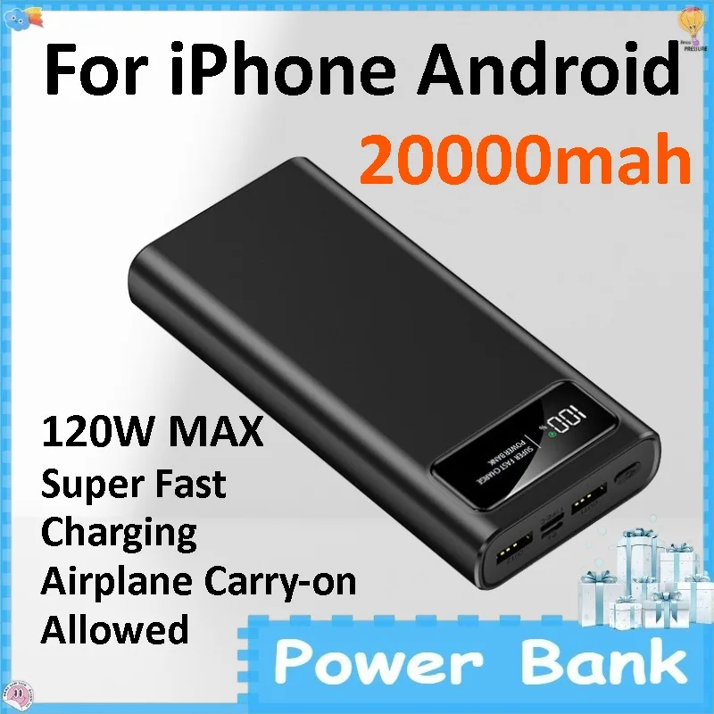 

20000mAh High Capacity 120W Quick Charge Slim Powerbank Portable Travel Backup Battery Can Board Plane Universal Phone Charger