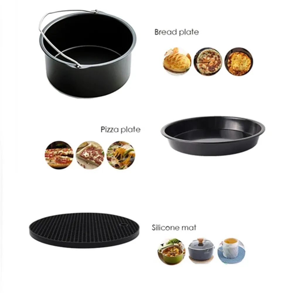 10pcs AirFryer Accessories 8/7/6 Inch Fit for Airfryer 4.2-5.8QT Baking Basket Pizza Plate Grill Pot Kitchen Cook Tool for Party