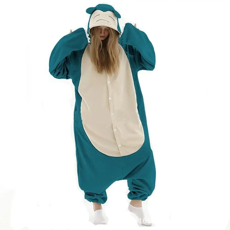 Anime Snorlax Jumpsuit Pajamas Cartoon Cosplay Costume Autumn Winter Women Fleece Sleepwear Halloween Christmas Clothes Gift