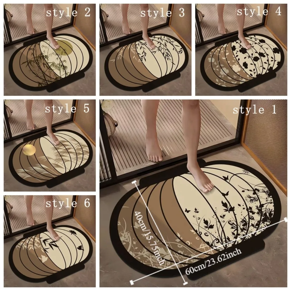 Rug Chinese Style Bathroom Door Mat Non-slip Antique Toilet Foot Mat polyester Quick Dry Drain Mat Toilet