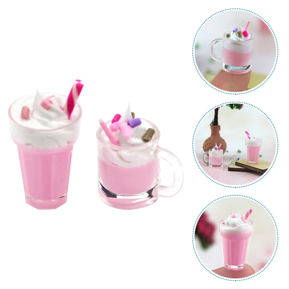 Mini batido de fresa, accesorios para casa de muñecas en miniatura, modelo de helado falso, 2 uds.