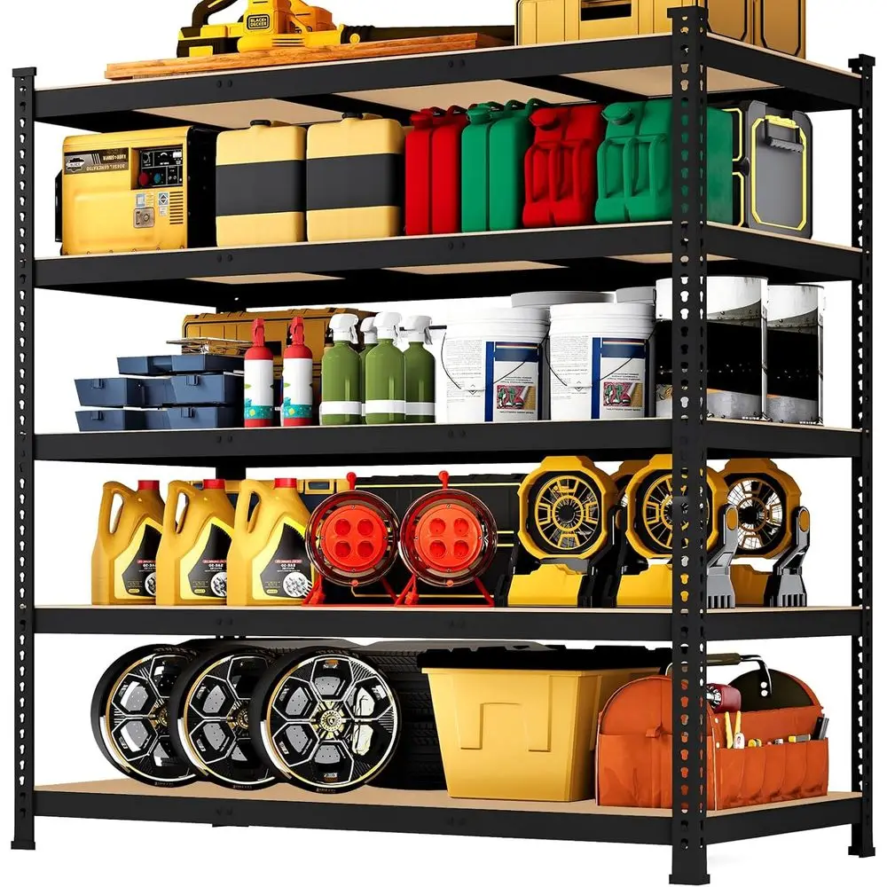 

5-Tier Heavy Duty Metal Storage Shelves, Adjustable Utility Rack for Garage, Pantry, Office, Kitchen, Black