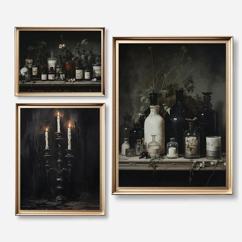 Multiple sizes 1pc frameless Canvas Painting,Vintage Witch Candelabra Candle Dark Apothecary Potion Halloween Posters Prints Can