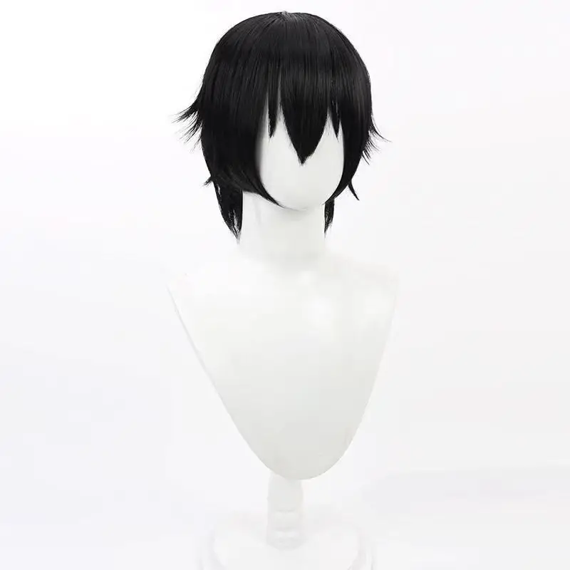 Anime Lelouch Lamperouge Cosplay Wig short black Heat Resistant Synthetic Fiber with Rose net Party Costume Prop image 2
