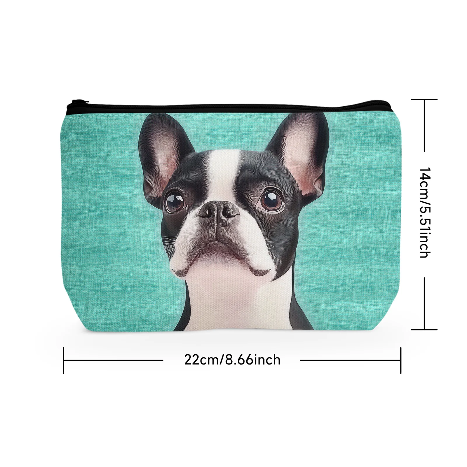 1Pc Cute Boston Terrier Cosmetic Bag Green Background Animal Theme Train Travel Cosmetic Bag For Women