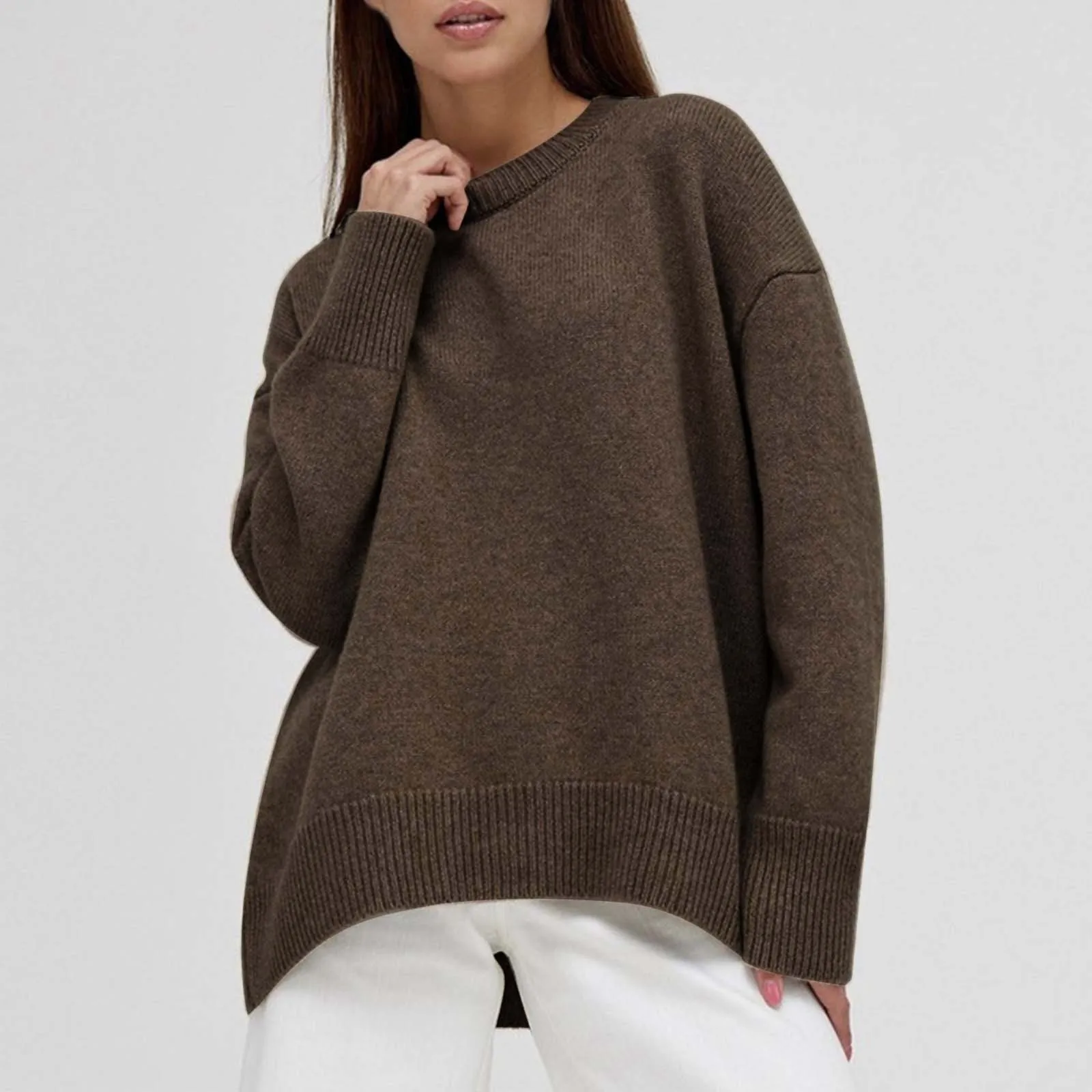 Winter Warm Soft Thick Knit Sweaters Brown Sweater Pullover Loose Lazy Pullovers Oversized Autumn Women O Neck Sweater Jumper