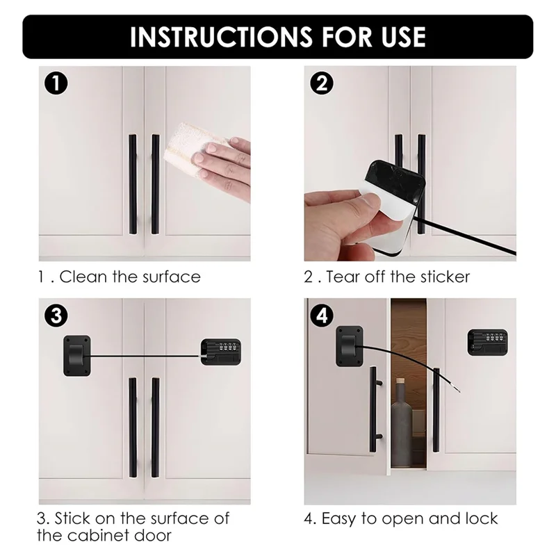 

【USB-C Cable】Refrigerator Fridge Lock With Password Unlocking, Self Adhesive Childproof Cabinet Lock, 2 Pack Safety Freezer Chil