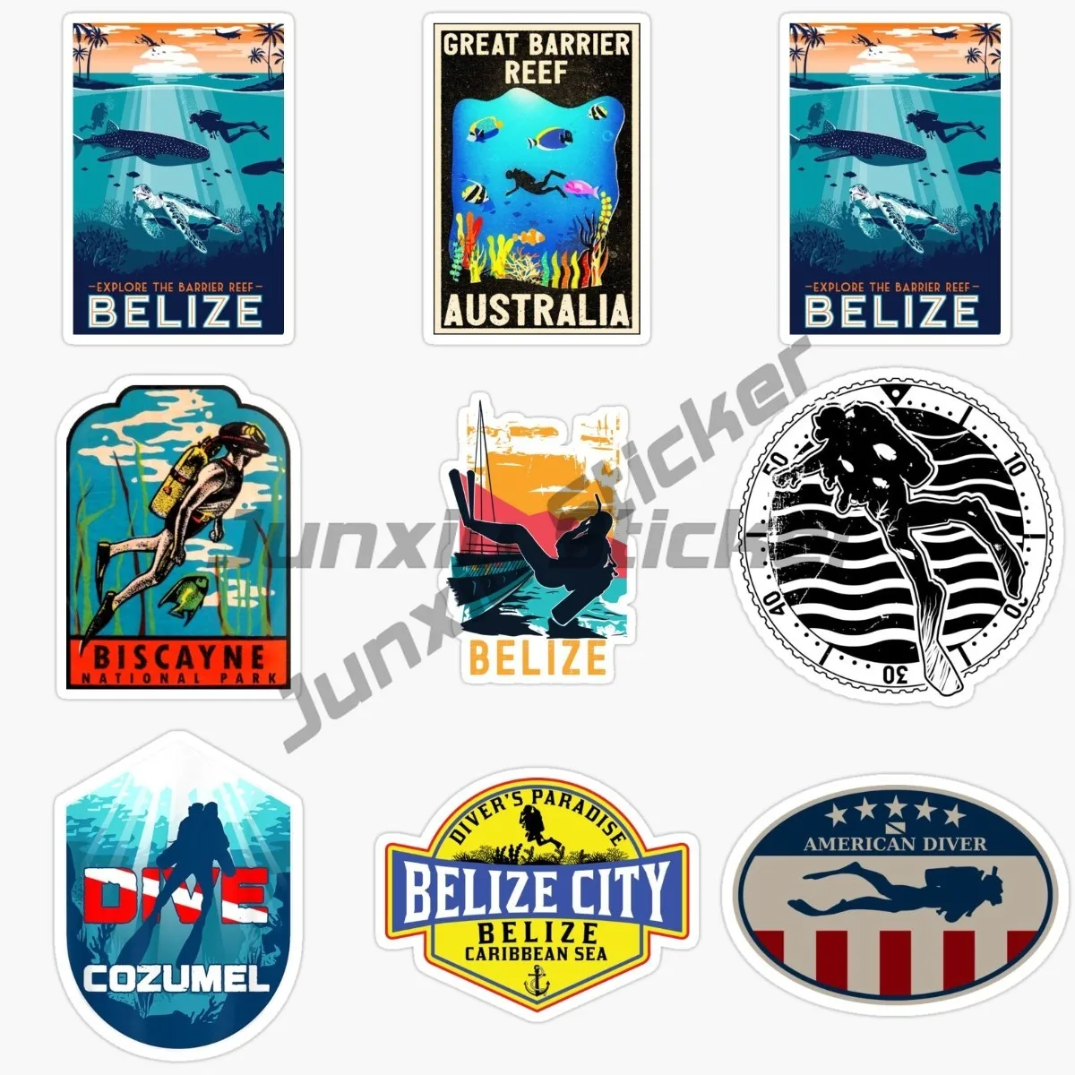 Belize Scuba Diving Car Stickers, Laptops, Motorcycles, Vinyl Car Door Bumpers Truck Windows Bicycles Walls Waterproof Stickers