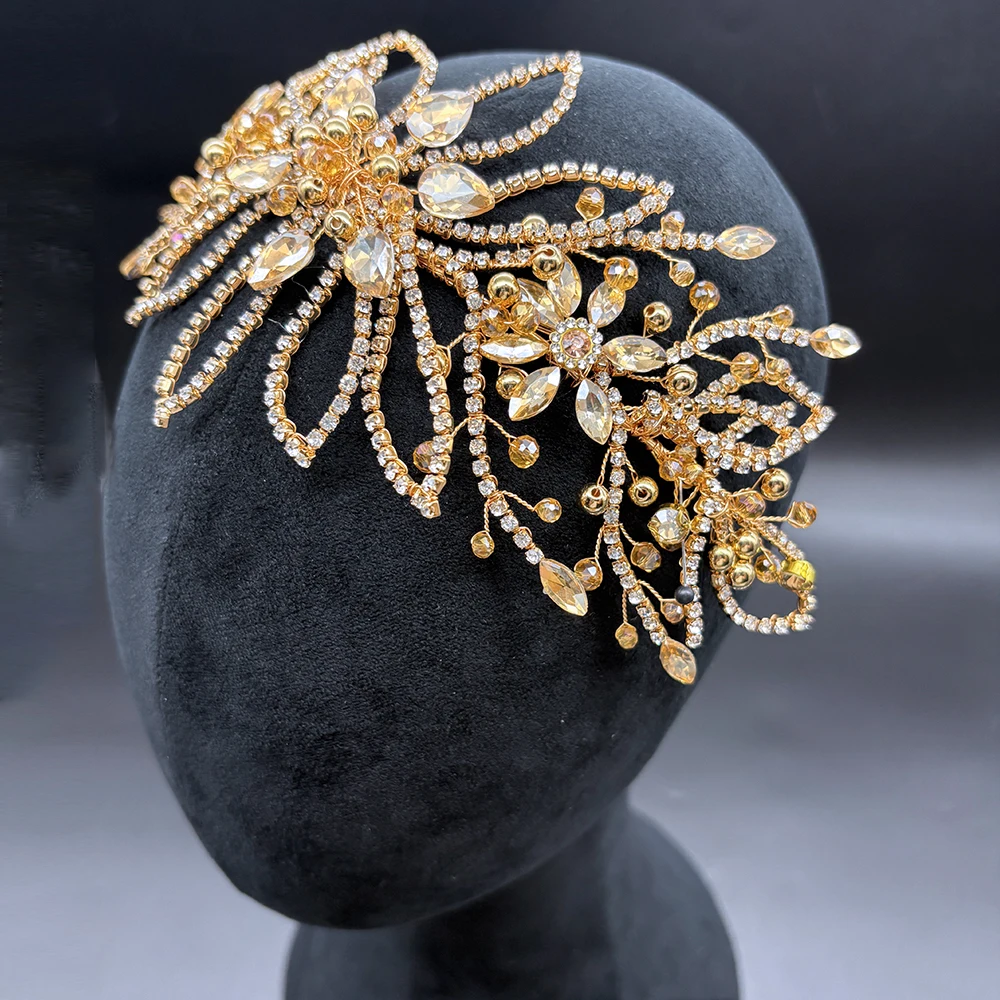 

DZ298 Bridal Rhinestone Tiara Wedding Party Crown Champagne Pearl Bride Hairbands Vintage Hair Accessories Banquet Headband