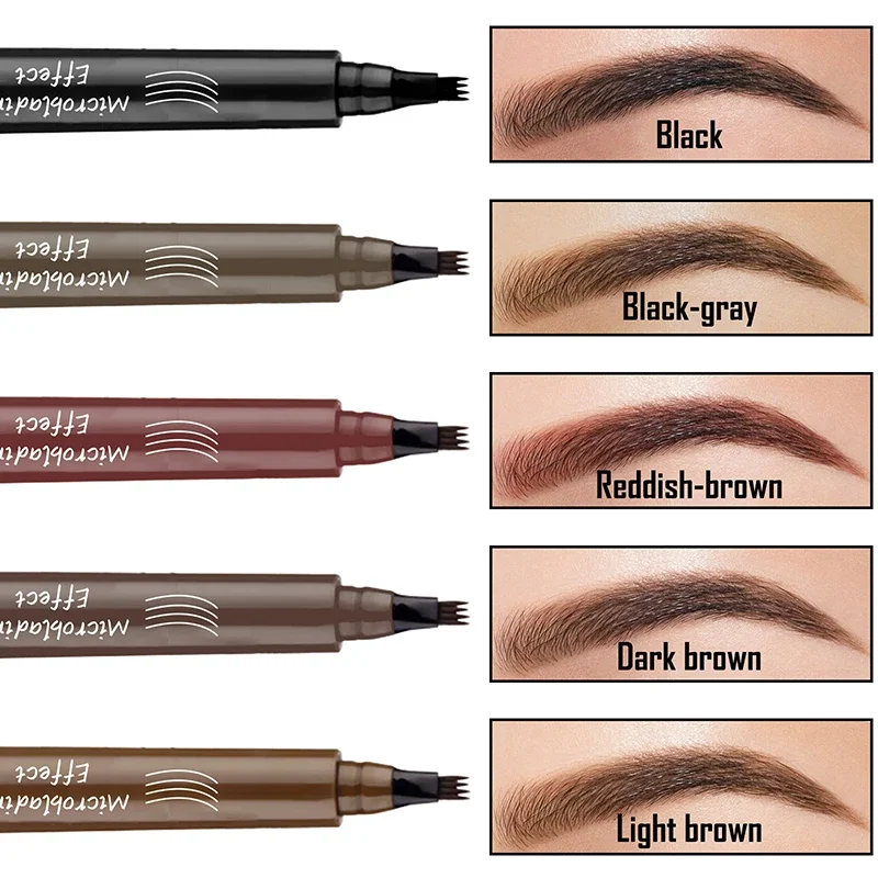 Micro Blade Eyebrow Pencil Upgrade Ladies Eyebrow Pencil With 4 Fork Tips And Spool Brush Natural Shape Long-lasting Eyebrows