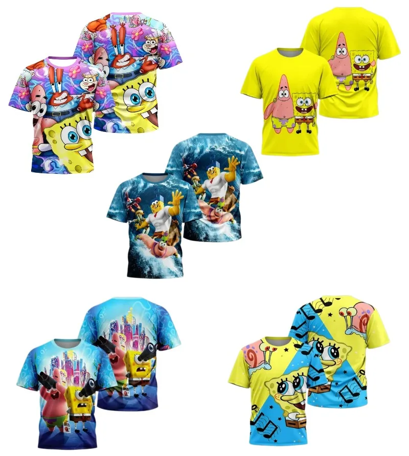 2026 Summer SpongeBob SquarePants Anime Fashion Short Sleeve Children's Adult Men and Women Suitable Parent Child Clothing Top