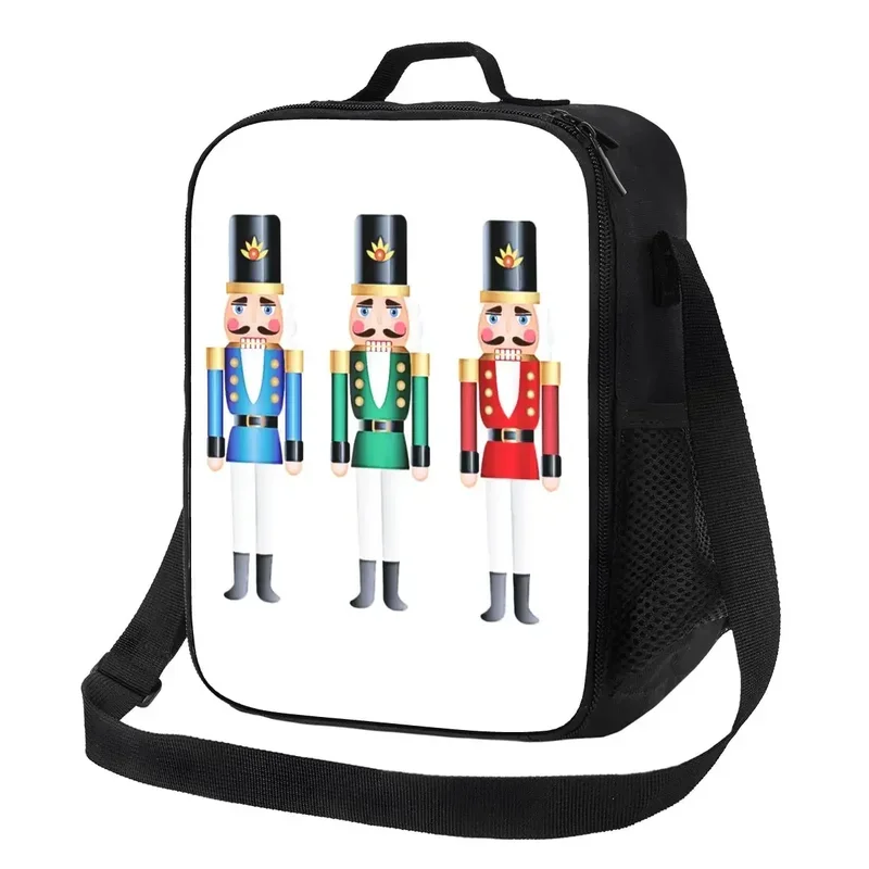 Nutcracker Doll Thermal Lunch Bag Cartoon Christmas Nutcrackers Soldier Resuable Container for Outdoor Storage Bento Food Box