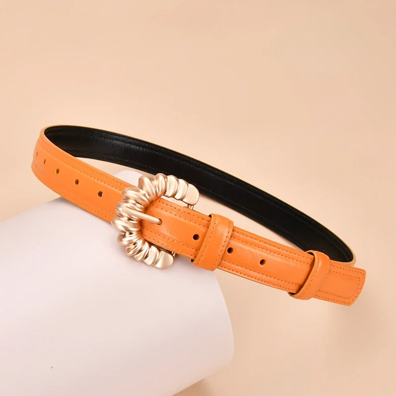 

Genuine Leather Women Belts Fashion Female Jeans Windbreaker Waistband Designer Orange