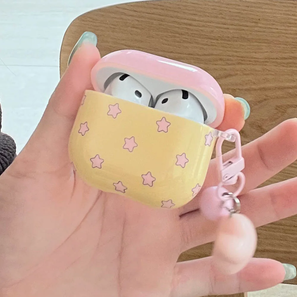 カラースプライシングスムーズイヤホンソフトケース AirPods Pro3 2025用 スターTPUカバー AirPods 1 2 3 4 Pro 2用 スターベルペンダント付き